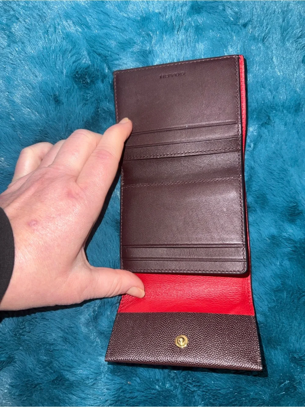 Coach Ox Blood Textured Leather Bi-Fold Wallet with Gold C